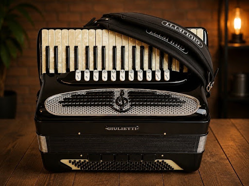 Acordeon preto Giulietti com alça de transporte